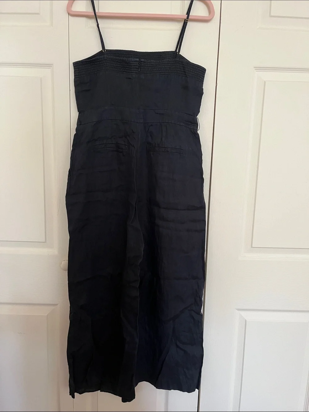J. Crew Black Square-Neck Wide-Leg Jumpsuit Linen Size 6, no belt